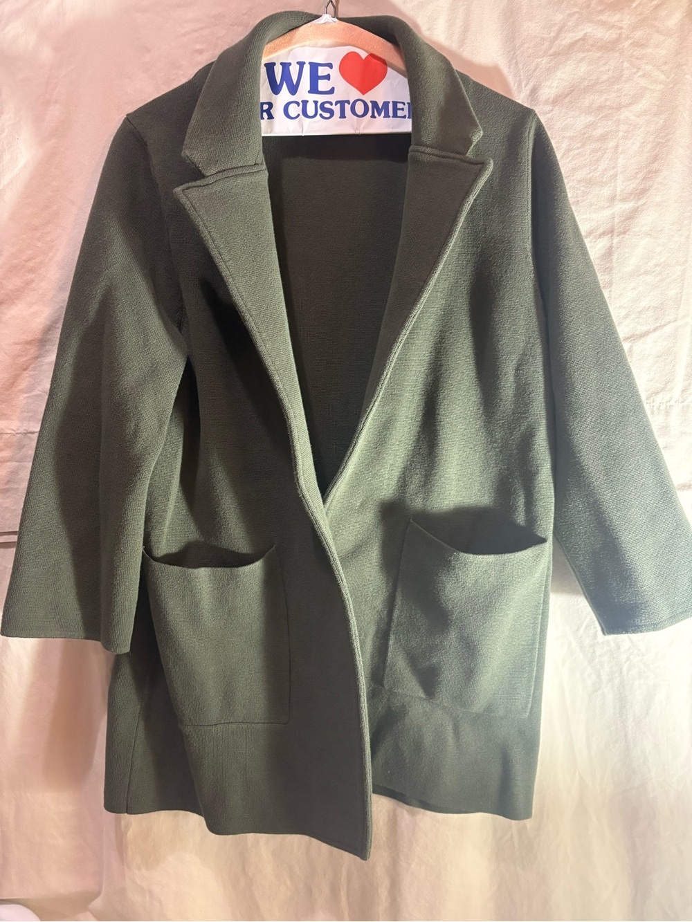 Quince Olive Green Open-Front Women's Sweater. Size L